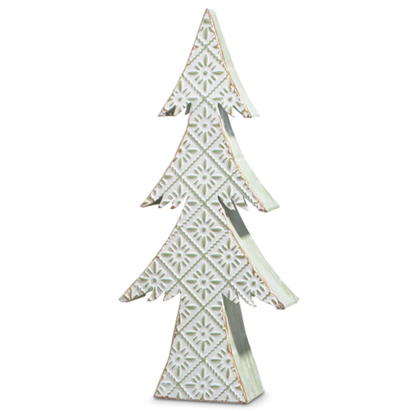 Raz 16.25" or 22" Large Green and White Distressed Embossed Christmas Tree Decoration   -2