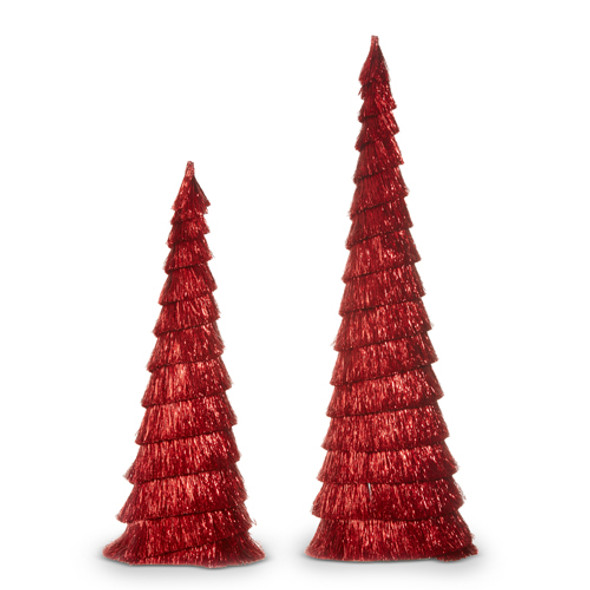 Raz Set of 2 Red Tinsel Trees Christmas Decoration 4334054 -2