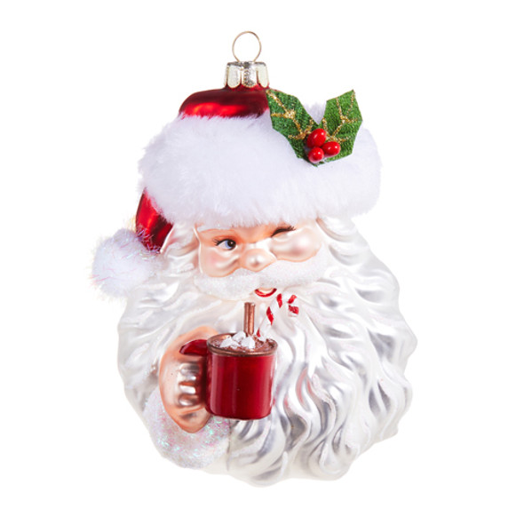 Raz 5.25" Santa Drinking Cocoa Glass Christmas Ornament 4352851 -2
