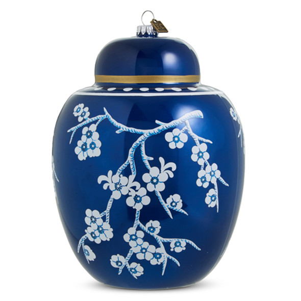 Raz Eric Cortina Large 8" Dark Blue Ginger Jar Glass Christmas Ornament 4353146 -2