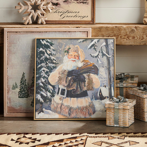 Raz 23.5" Woodland Santa Textured Framed Canvas Wall Art Christmas Decoration 4357355