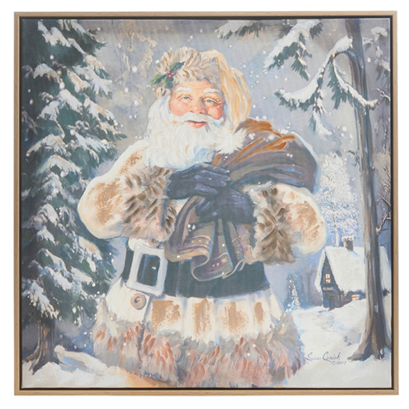 Raz 23,5" woodland santa tekstureret indrammet lærred vægkunst juledekoration 4357355 -2