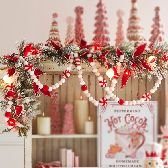 Raz 6' Felt Peppermint Pink, White and Red Christmas Tree Garland G4316077