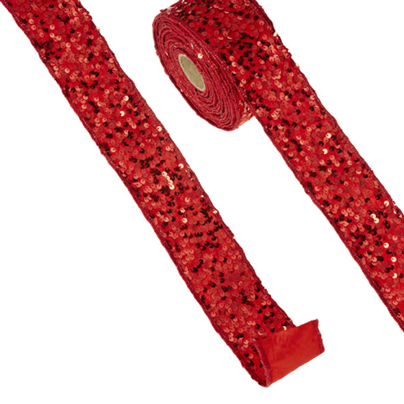 Raz 2,5" rødt pailletter forsynet julebånd r4371759 -2