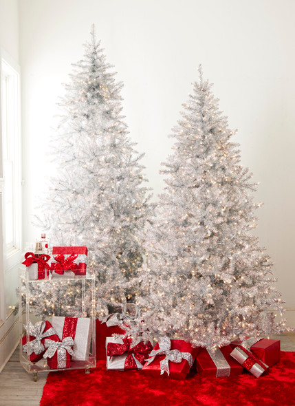 Raz 7,5' eller 9' Forever Lit Silver Tinsel juletræ 