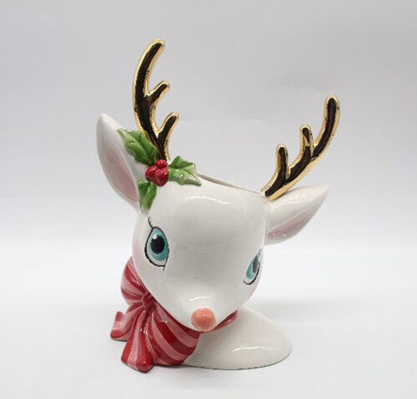 December Diamonds 11.75" Retro Deer Head Vase Christmas Decoration 29-29281