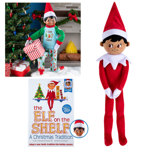 Elf On The Shelf Black Boy Scout Elf and Book, Plushee, and Outfit Bundle

