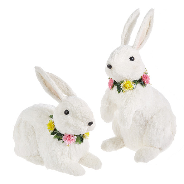 Raz Large  White Sisal Bunnies Easter Figures Set of 2 4303437-2