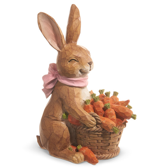 Raz 9.25" Bunny with Basket of Carrots Easter Decoration 4411116 -2