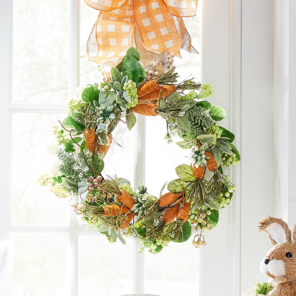 Raz 22" Carrot Mixed Greenery and Berries Easter Wreath W4402059