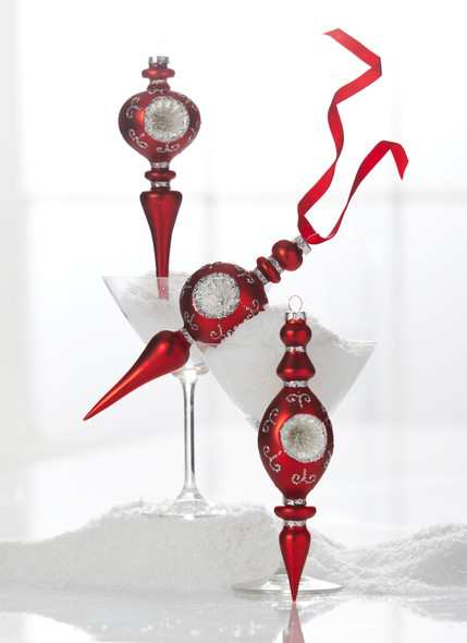 Raz 8.25" Red Vintage Finial Glass Christmas Ornament 4320863