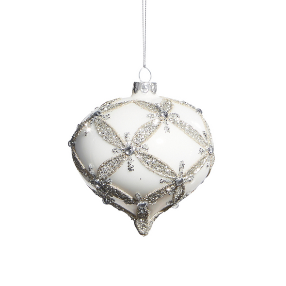 Raz 4" White Embellished Glass Christmas Ornament 4322834 -2