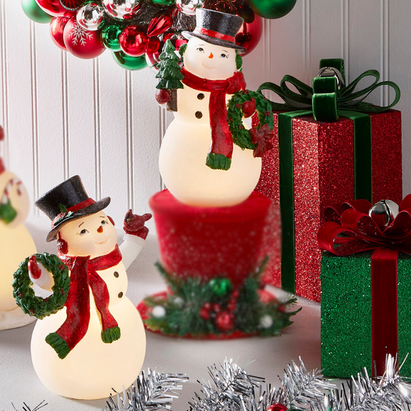 Conjunto de bonecos de neve retrô iluminados Raz 8" com 2 decorações de Natal 4412156