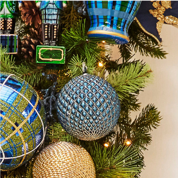 راز 6" كرة زجاجية مبطنة باللون الأزرق الكوبالت، زينة عيد الميلاد 4322939