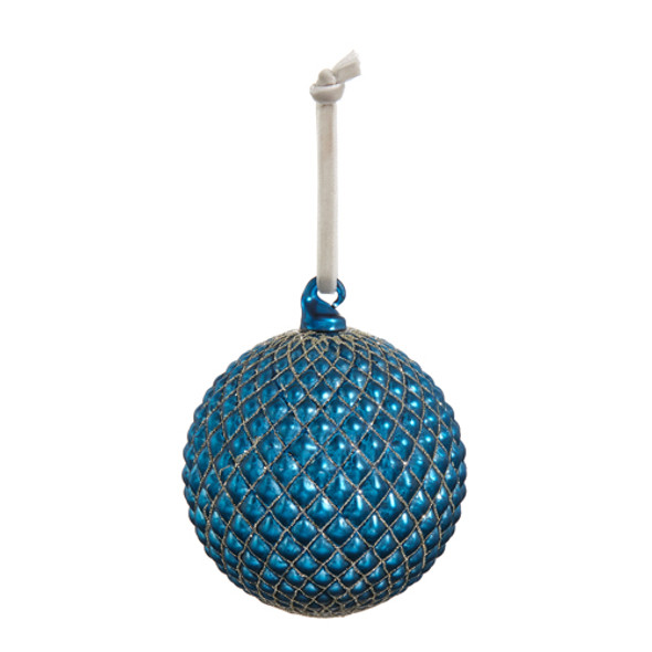 Adorno navideño de cristal con forma de bola acolchada azul cobalto Raz de 4 o 6 pulgadas -2