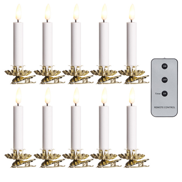 Raz 4" Set of 10 Clip-On Lighted Candles with Remote 4324036