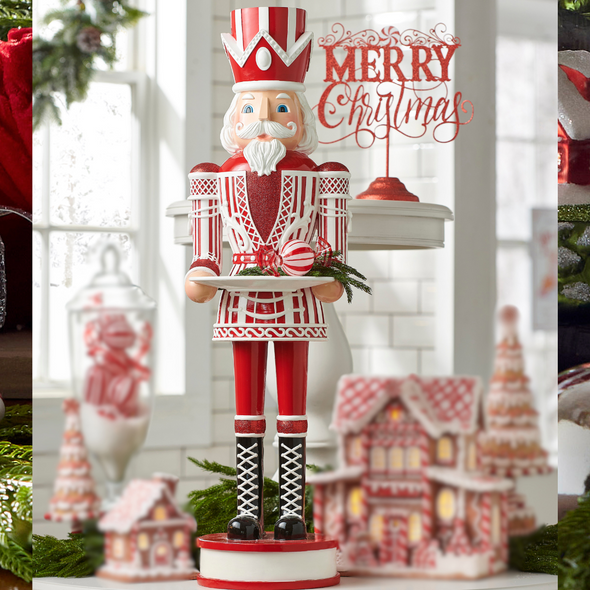 Raz 36" Peppermint Nutcracker with Tray Christmas Decoration 4401602