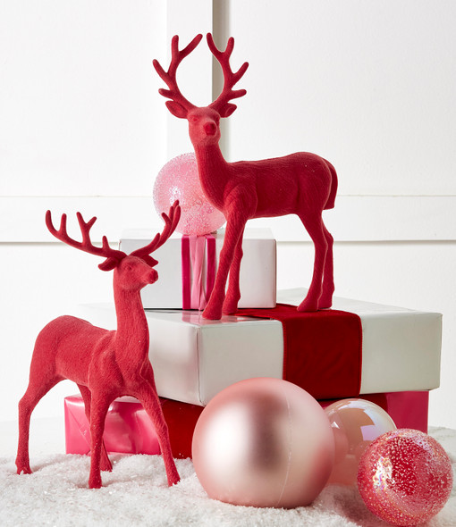 Raz 12.5" Set of 2 Pink Velvet Reindeer Christmas Decoration 4402407