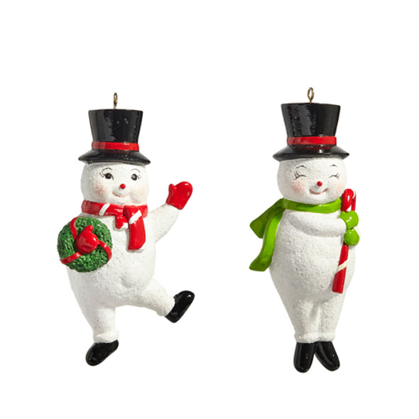 Juego de 2 adornos navideños de muñeco de nieve con purpurina Raz de 5,5 "4411560