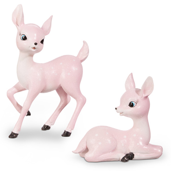 Raz Set of 2 8.25" Pink Retro Deer Christmas Decoration 4412100 -2