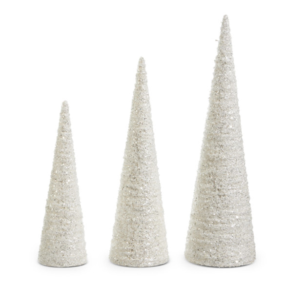 Raz 23,75" Ensemble de 3 décorations d'arbre de Noël en forme de cône blanc pailleté 4415545
