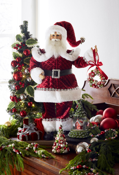 Raz Eric Cortina 24" Traditional Jeweled Santa with Lighted Christmas Tree Decoration 4415628