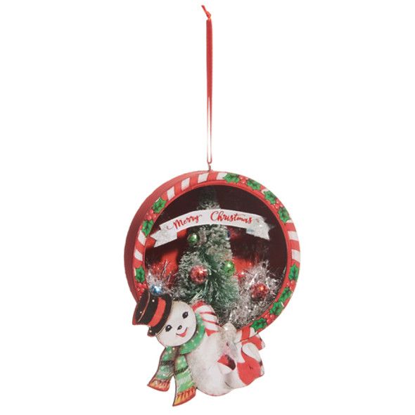 Raz 5.5" Snowman and Tree Cut Out Vintage Inspired Christmas Ornament 4415632