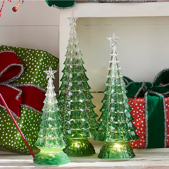 Juego de 3 árboles verdes iluminados Raz de 15 ", decoración navideña 4416230