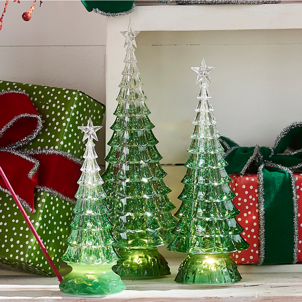 Raz 15" Set of 3 Lighted Green Christmas Trees 4416230