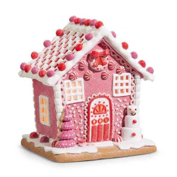 Raz 8.5" or 11.5" Lighted Pink Gingerbread House -2