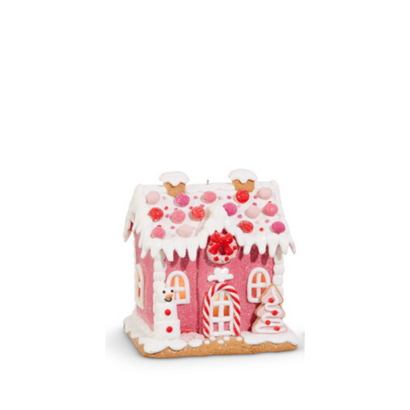 Adorno Navideño Raz De 5,5 "Con Casa De Pan De Jengibre Rosa Iluminada 4416250 -2