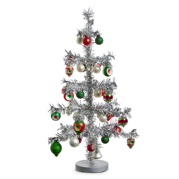 Raz 19.5" Silver Vintage Tinsel Tree with Ornaments Christmas Decoration 4419007