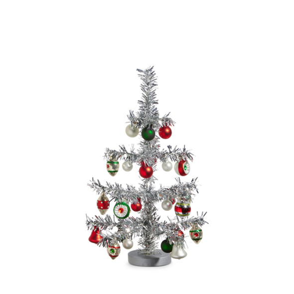 Raz 14" or 19.5" Silver Vintage Tinsel Tree with Ornaments Christmas Decoration -2