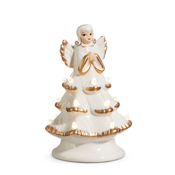 Decorazione per albero di Natale in ceramica con angelo vintage illuminato Raz da 8" o 13" -2