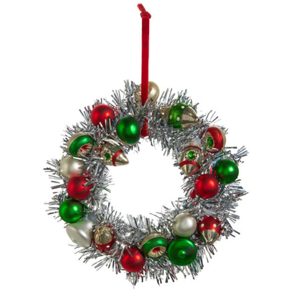 Raz 8" Silver Tinsel Ball Wreath Christmas Ornament 4419053