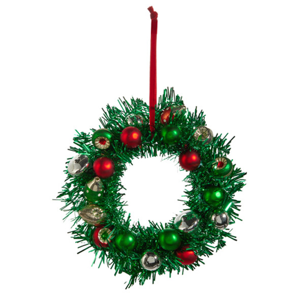 Raz 8" Green Tinsel Ball Wreath Christmas Ornament 4419054
