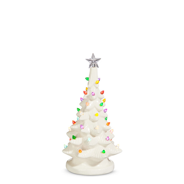 Figurine d'arbre de Noël vintage en céramique blanche éclairée Raz 7,25" ou 9,25" -2