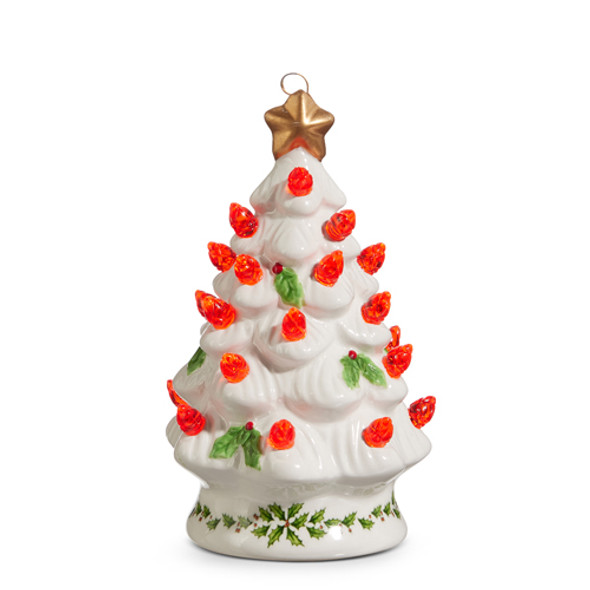 Raz 5" Lighted Vintage Holly Ceramic Christmas Tree Ornament 4419109
