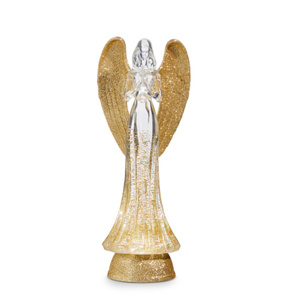 Raz 13,25" anjo iluminado com globo de água com glitter giratório dourado 4419287 -2