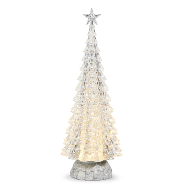 Raz 15" Ασημένιο ή χρυσό αναμμένο δέντρο με χριστουγεννιάτικη διακόσμηση με στροβιλιζόμενο γκλίτερ Water Globe -2