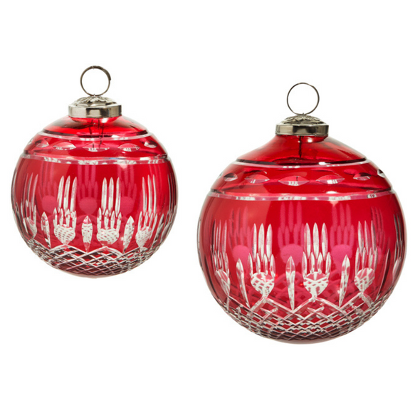 Raz 4" or 5" Red Etched Glass Ball Christmas Ornament 