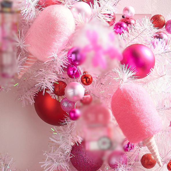 Conjunto Raz de 2 enfeites de Natal de algodão doce rosa de 6,5" 4420034