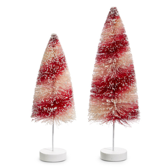 Conjunto de árvore de escova de garrafa vermelha e branca Raz 12" decoração de Natal 4420040