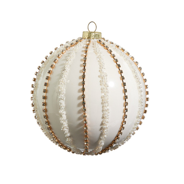 Raz 5 吋水鑽和珍珠球玻璃聖誕裝飾品 4422828