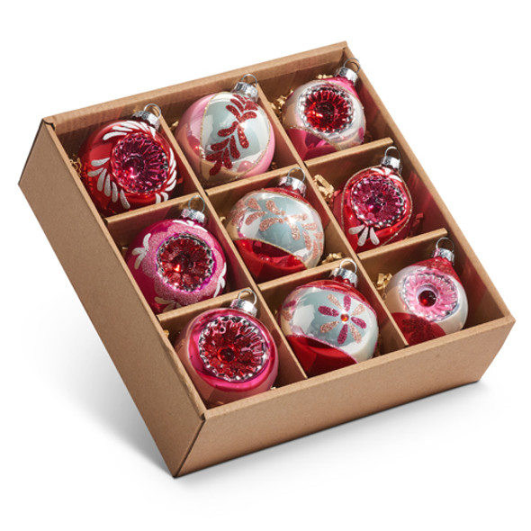 Caja Raz de 3 "de 9 adornos navideños de vidrio vintage rosa 4422850 -2