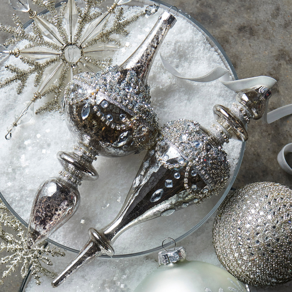 Raz 9.5" Jeweled Mercury Finial Glass Christmas Ornament 4422853