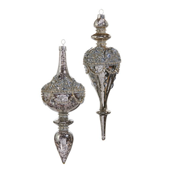 Raz 9.5" Jeweled Mercury Finial Glass Christmas Ornament 4422853 -2