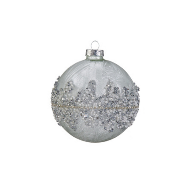 Raz 4" Perlenbesetzter Silberner Glas-Weihnachtsschmuck 4422861 -2