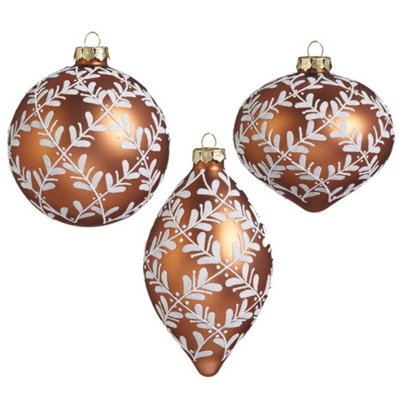 Raz 4" Leaf Pattern Brown Glass Christmas Ornament 4422870