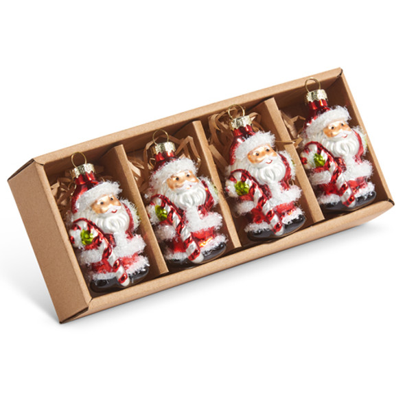 Caja de 4 adornos navideños de cristal de Papá Noel con espumillón Raz de 3 "4422899
